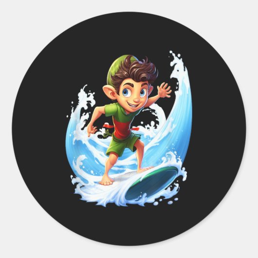 X-mas Christmas Elf Riding Surfboard Surfboard Runder Aufkleber (Vorderseite)