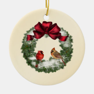 X-Mas-Kranz und Vögel Keramik Ornament
