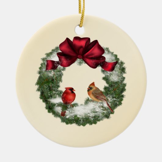 X-Mas-Kranz und Vögel Keramik Ornament (Vorne)