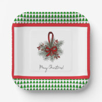 x-Mas Pine & Red Ribbon mit Baumgrenze Papierplatt