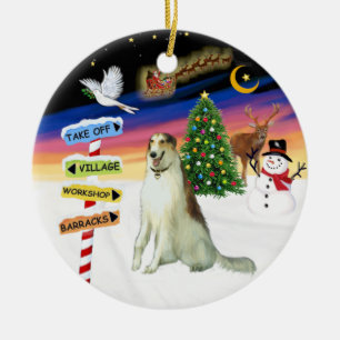 X Mas Schilder - Borzoi (Russischer Wolfshund) Keramikornament