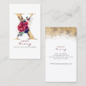 X Monogram Burgundy Gold und Navy Blue Floral Visitenkarte (Vorne/Hinten)