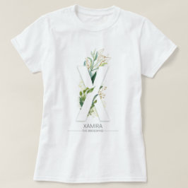 X Monogram Gold Greenery Blätter Elegant T-Shirt