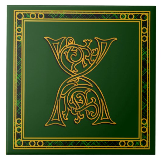 X Monogram "Irish Gold on Green" Keramik Tile Fliese (Vorderseite)