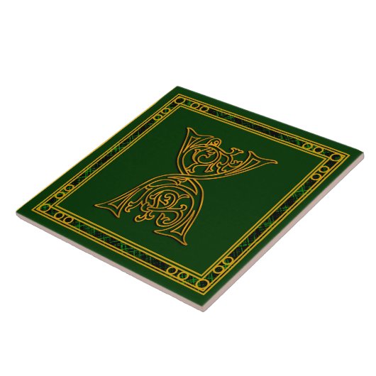 X Monogram "Irish Gold on Green" Keramik Tile Fliese (Seite)