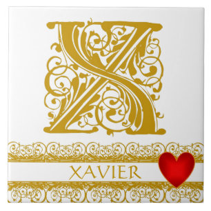 X Monogram Name Gold Lace Red Heft Template Tile Fliese