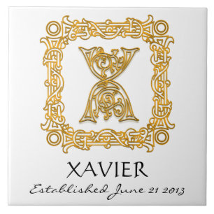 "X" Nachname Hochzeitstag Monogramm Tile Fliese