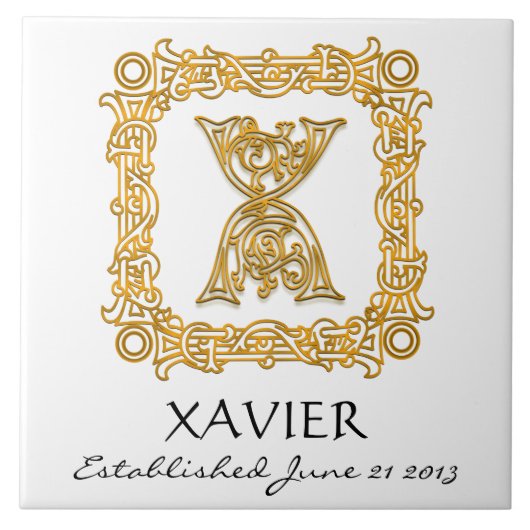 "X" Nachname Hochzeitstag Monogramm Tile Fliese (Vorderseite)