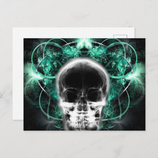 X-Ray Butterfly Fraktal Skull - Aquamarin Postkarte (Vorne/Hinten)