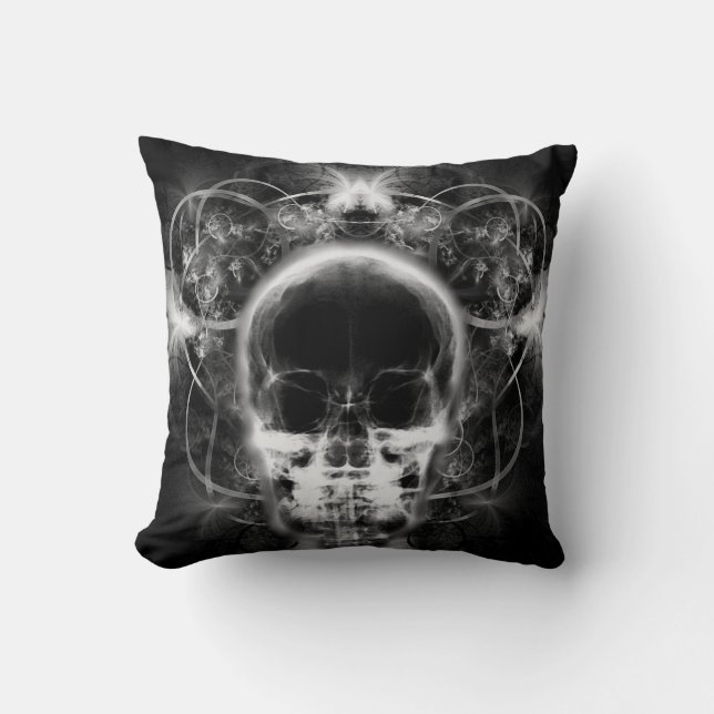X-Ray Butterfly Fraktal Skull - B&W Kissen (Vorderseite)