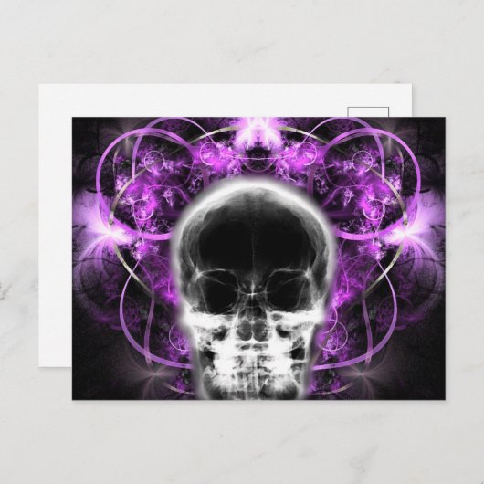 X-Ray Butterfly Fraktal Skull - Fuchsia Postkarte (Vorne/Hinten)