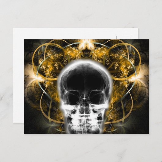 X-Ray Butterfly Fraktal Skull - Gelb Postkarte (Vorne/Hinten)