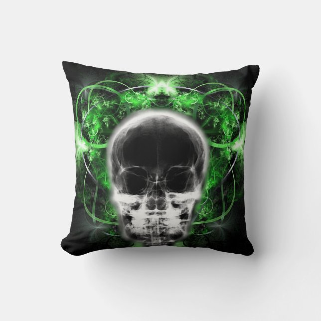 X-Ray Butterfly Fraktal Skull - Green Kissen (Vorderseite)