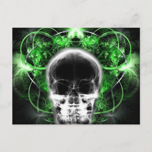X-Ray Butterfly Fraktal Skull - Green Postkarte (Vorderseite)