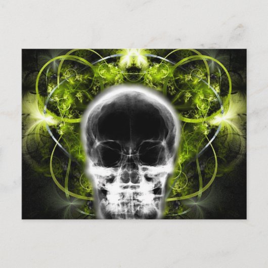 X-Ray Butterfly Fraktal Skull - Limettengrün Postkarte (Vorderseite)
