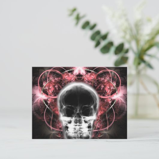 X-Ray Butterfly Fraktal Skull - Rot Postkarte (Stehend Vorderseite)