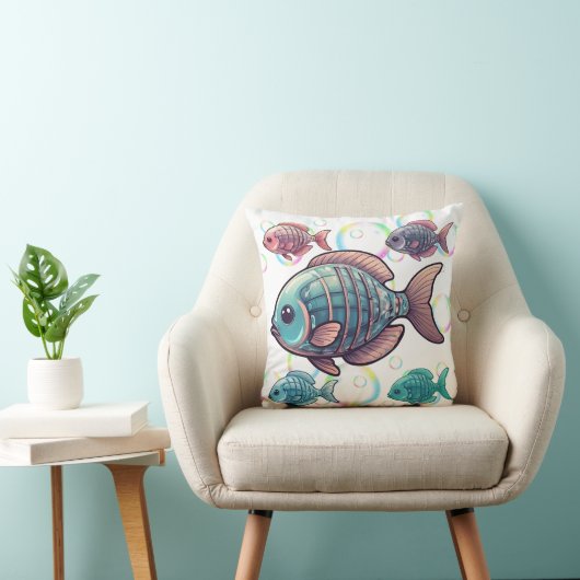X-Ray Fish Rainbow Bubbles Print Kissen (Stuhl )