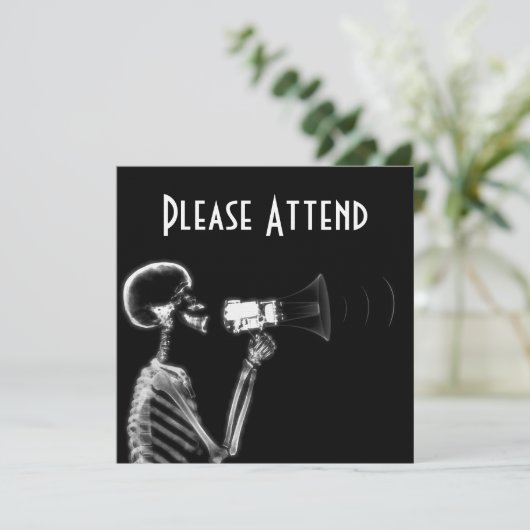 X-RAY SKELETON AUF MEGAPHONE - B&W EINLADUNG (Stehend Vorderseite)