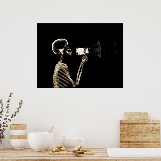 X-RAY SKELETON AUF MEGAPHONE - SEPIA POSTER (Küche)
