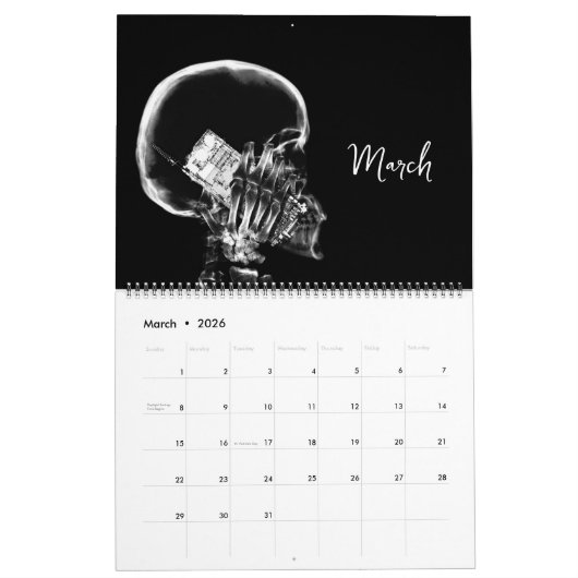 X-Ray Skeleton Black & White Kalender (Mär 2026)