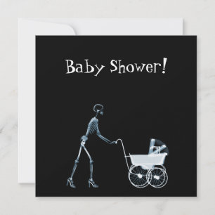 X-RAY SKELETON FRAU & BABY CARRIAGE - BLAU EINLADUNG