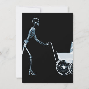 X-RAY SKELETON FRAU & BABY CARRIAGE - BLAU EINLADUNG