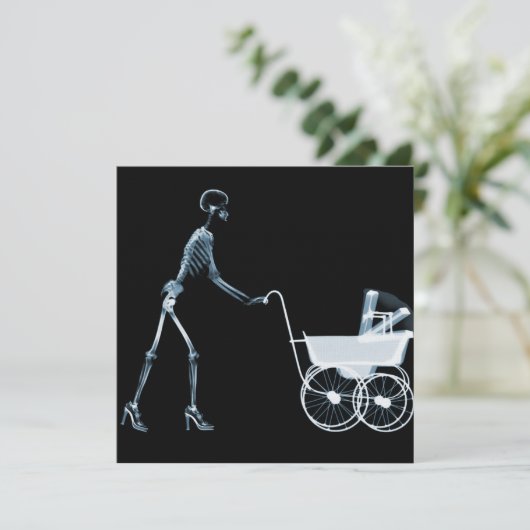 X-RAY SKELETON FRAU & BABY CARRIAGE - BLAU EINLADUNG (Stehend Vorderseite)