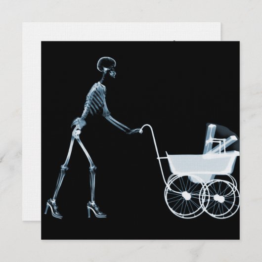 X-RAY SKELETON FRAU & BABY CARRIAGE - BLAU EINLADUNG (Vorne/Hinten)