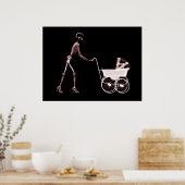 X-RAY SKELETON FRAU & BABY CARRIAGE - RED POSTER (Küche)
