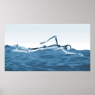 X-Ray Skeleton Schwimmen im Lake Blue Poster