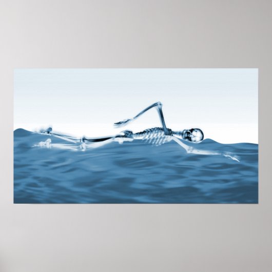 X-Ray Skeleton Schwimmen im Lake Blue Poster (Vorne)