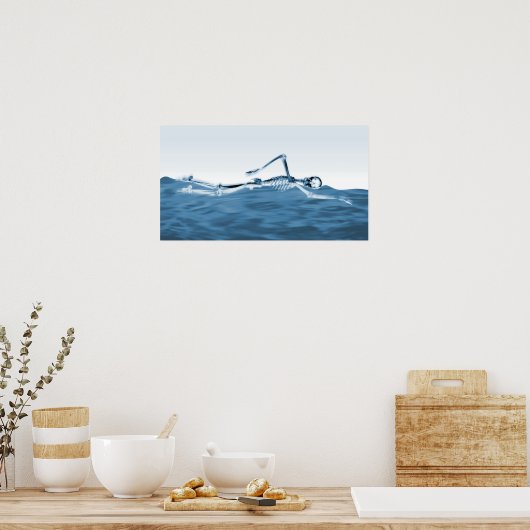 X-Ray Skeleton Schwimmen im Lake Blue Poster (Küche)
