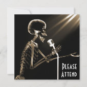 X-RAY SKELETON SINGING AUF RETRO MIC - SEPIA EINLADUNG (Vorderseite)