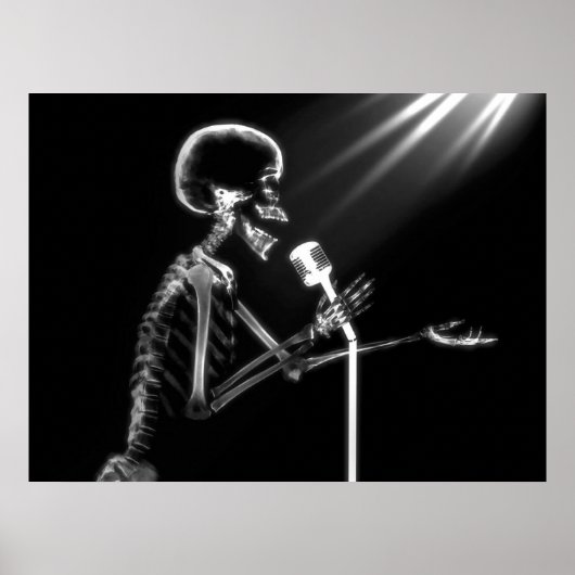 X-RAY SKELETON SINGING ON RETRO MIC - B&W POSTER (Vorne)