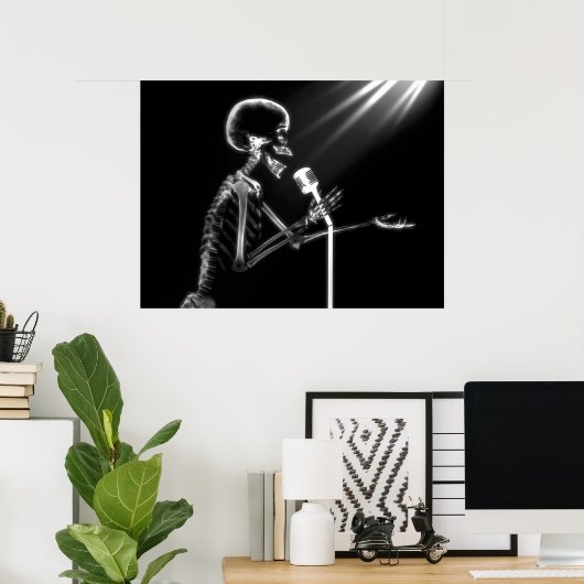X-RAY SKELETON SINGING ON RETRO MIC - B&W POSTER (Heimbüro)