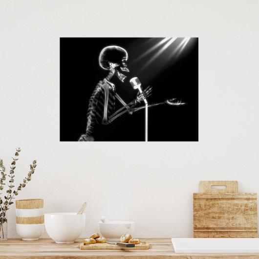 X-RAY SKELETON SINGING ON RETRO MIC - B&W POSTER (Küche)