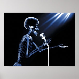 X-RAY SKELETON SINGING ON RETRO MIC - BLAU POSTER