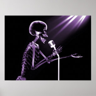X-RAY SKELETON SINGING ON RETRO MIC - LILA POSTER