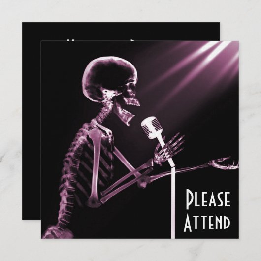 X-RAY SKELETON SINGT AUF RETRO MIC - PINK EINLADUNG (Vorne/Hinten)