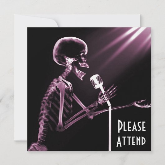 X-RAY SKELETON SINGT AUF RETRO MIC - PINK EINLADUNG (Vorderseite)