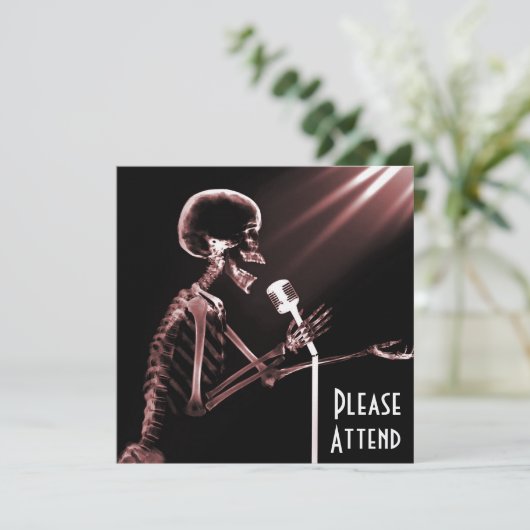 X-RAY SKELETON SINGT AUF RETRO MIC - RED EINLADUNG (Stehend Vorderseite)