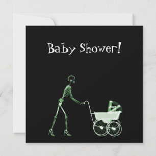 X-RAY SKELETON WOMAN & BABY CARRIAGE - GRÜNE EINLADUNG