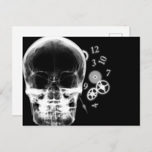 X-Ray-Skull & Clock-Parts - B&W Postkarte (Vorne/Hinten)