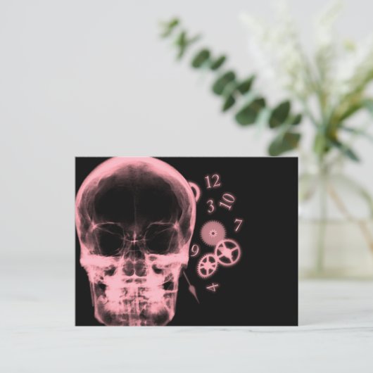 X-Ray-Skull & Clock-Parts - Red Postkarte (Stehend Vorderseite)