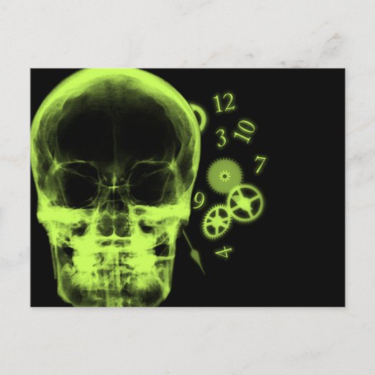 X-Ray-Skull- und Uhrenteile - Limettengrün Postkarte (Vorderseite)