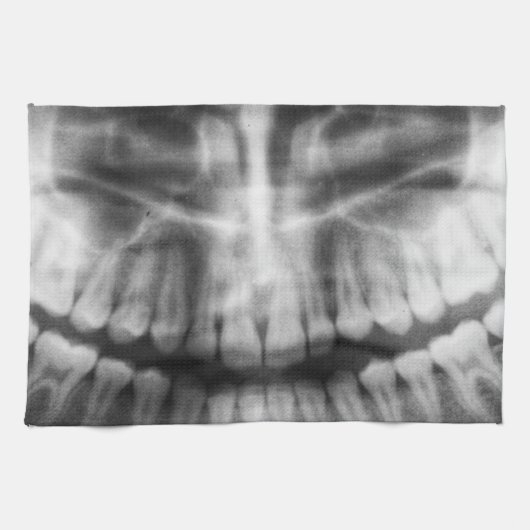 X-Ray Teeth Mouth Smile Schwarz-Weiß Geschirrtuch (Horizontal)