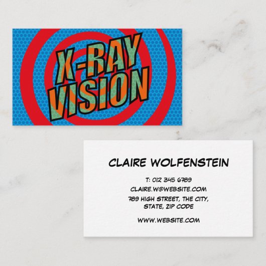 X-RAY VISION Fun Retro Comic Buch Visitenkarte (Vorne/Hinten)