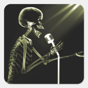 X-RAY VISION SKELETON SINGING AUF RETRO MIC YELLOW QUADRATISCHER AUFKLEBER