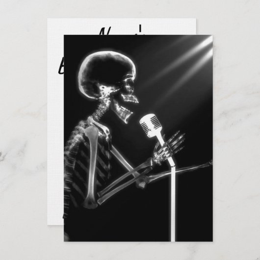 X-RAY VISION SKELETON SINGT AUF RETRO MIC - B&W EINLADUNG (Vorne/Hinten)