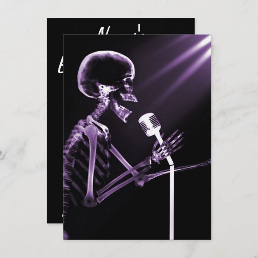 X-RAY VISION SKELETON SINGT AUF RETRO MIC LILA EINLADUNG (Vorne/Hinten)